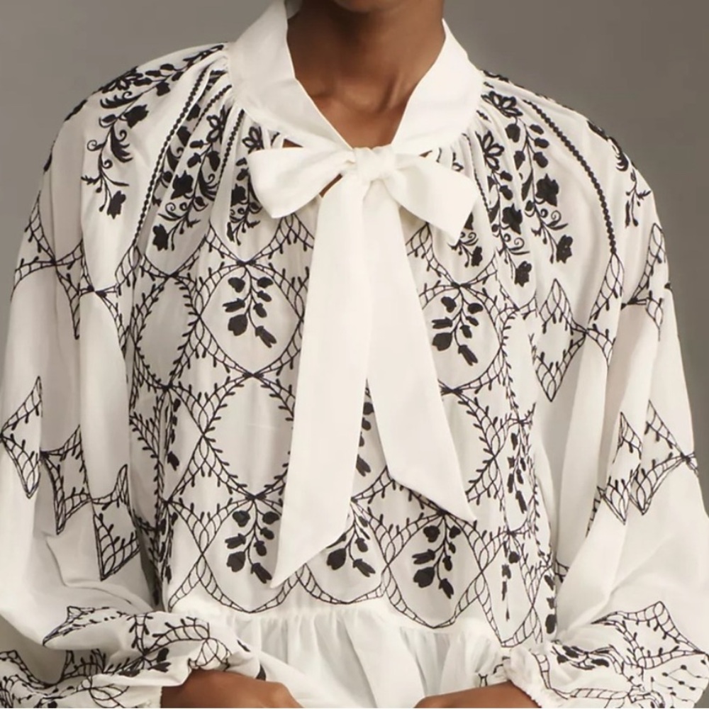 BY ANTHROPOLOGIE LONG-SLEEVE TIE-NECK EMBROIDERED
BLOUSE - Picture 2 of 11